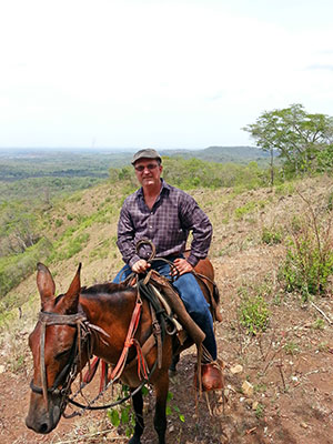 Ubilla explores land for new plantation areas by donkey in 2015.