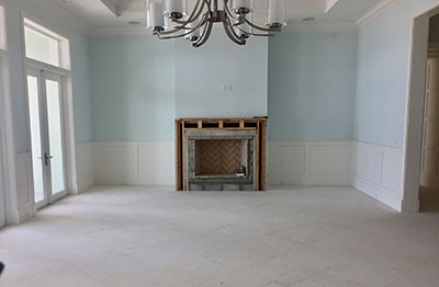 The living room and dining area, a blank canvas