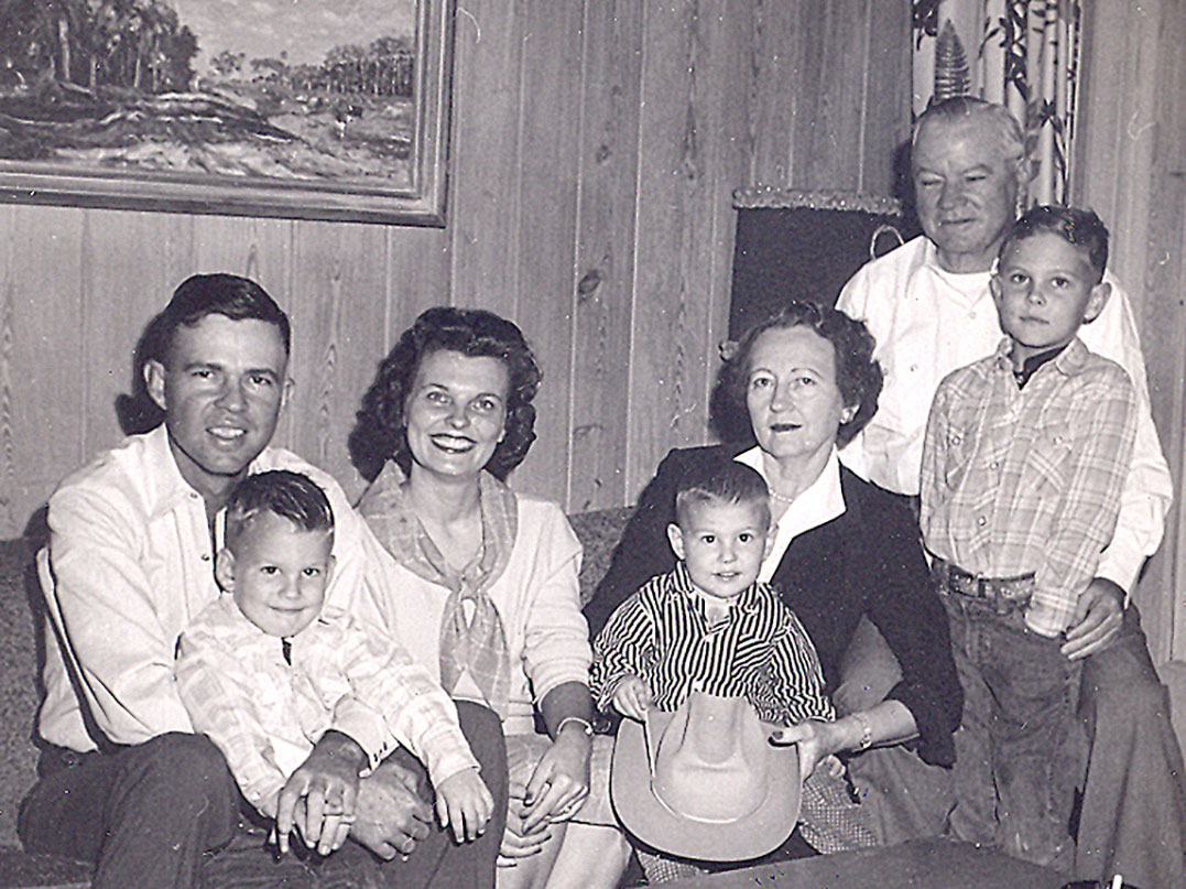 Bud and Dot with three sons and Bud’s parents, Judge and Carra Adams