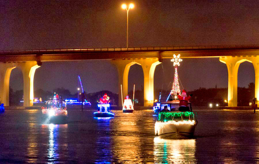 holiday-decorated boats