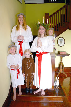a Swedish-American family that has been performing the St. Lucia ceremony at Hallstrom House every year since 2015