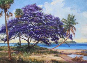 2014 oil painting, Jacaranda Island