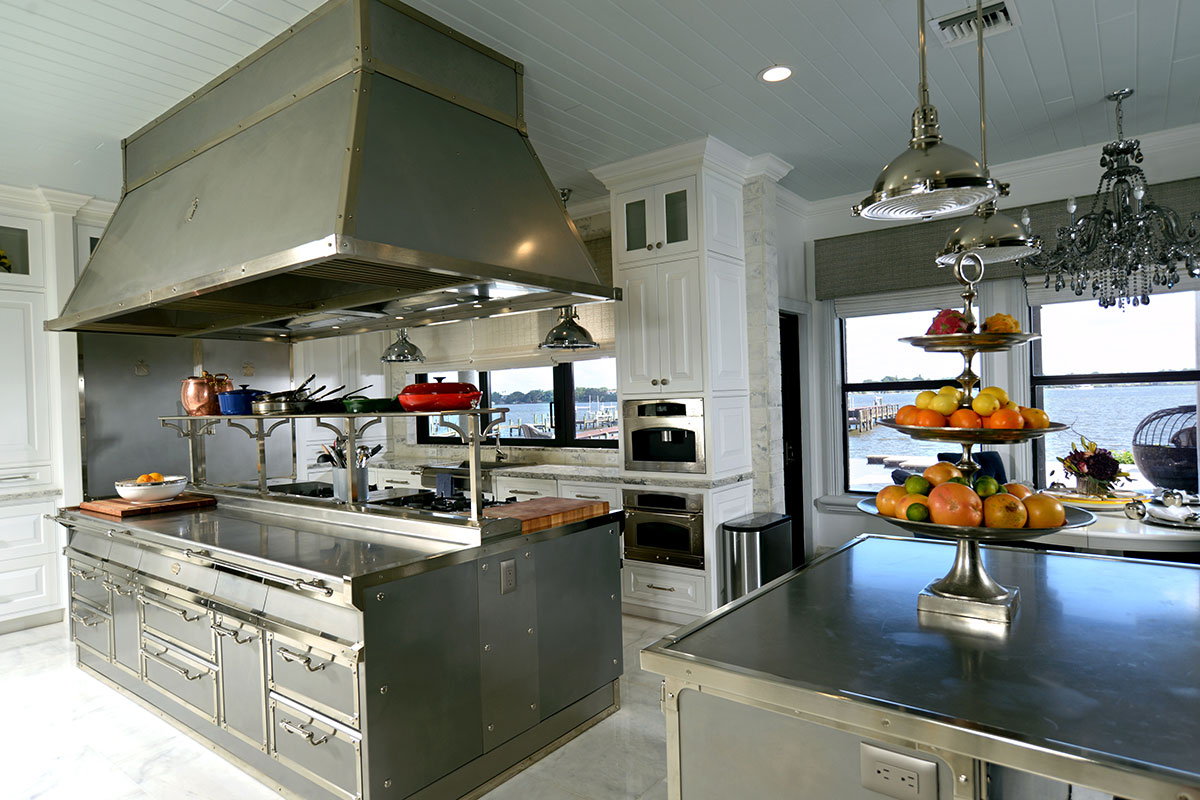 The stainless steel, commercial kitchen