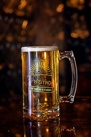 Fifty draft beers are on tap and served in large steins