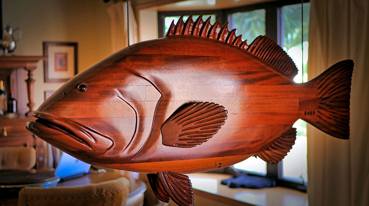 black grouper, carved from a piece of laminated mahogany