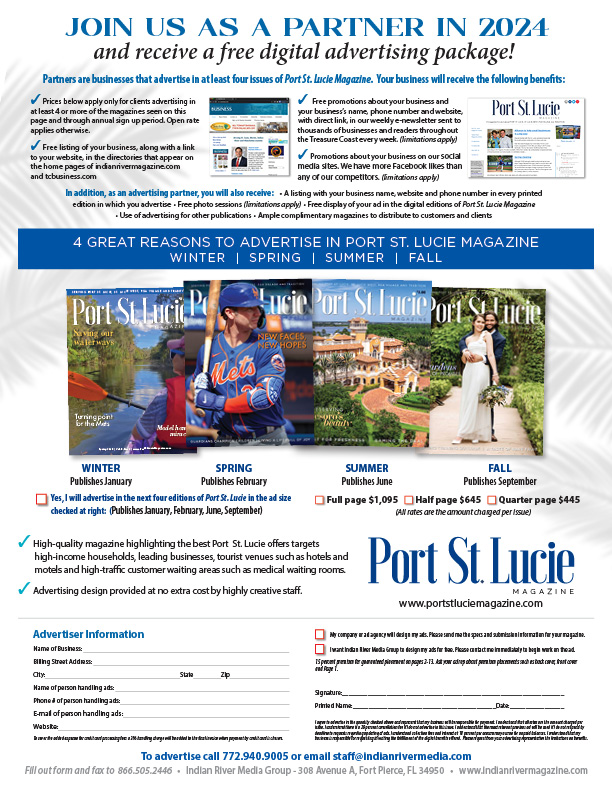 Become a 2024 Port St. Lucie Magazine Advertising Partner