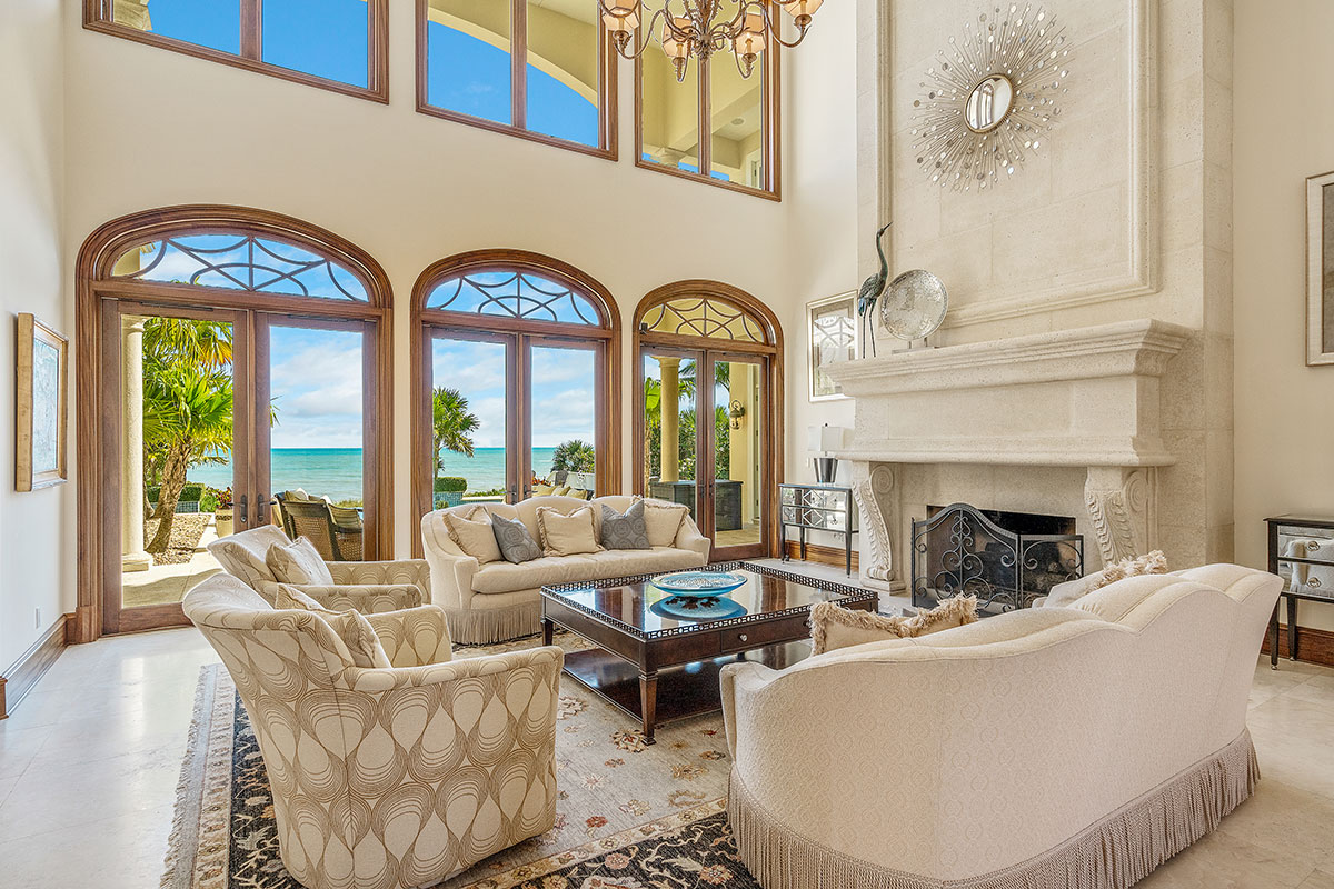 opulent living room with ocean view