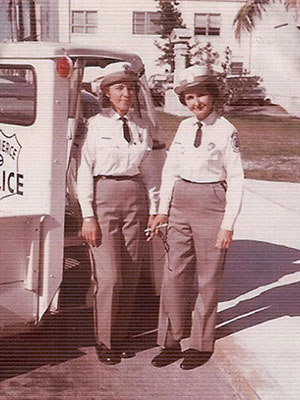 Years ago, meter maids Mildred Roberts, left, and Vassie Osteen patrolled downtown Fort Pierce checking for parking violators. ST. LUCIE HISTORICAL SOCIETY
