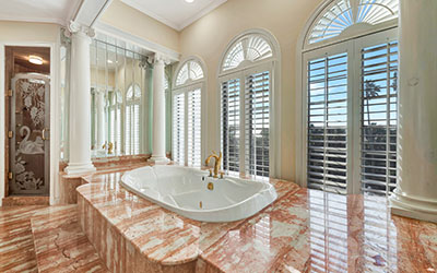 The master bath outfitted with heirloom marble