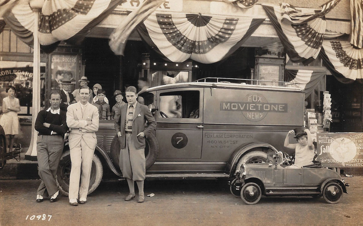 Rupert Koblegard Jr., son of R.N. ‘Pop’ Koblegard, took over management of the Sunrise Theatre in 1928 and ran it until 1946. He is shown here in a white suit shortly after sound movies came to the Sunrise and the Movie-tone system of sound was introduced at the theater.
