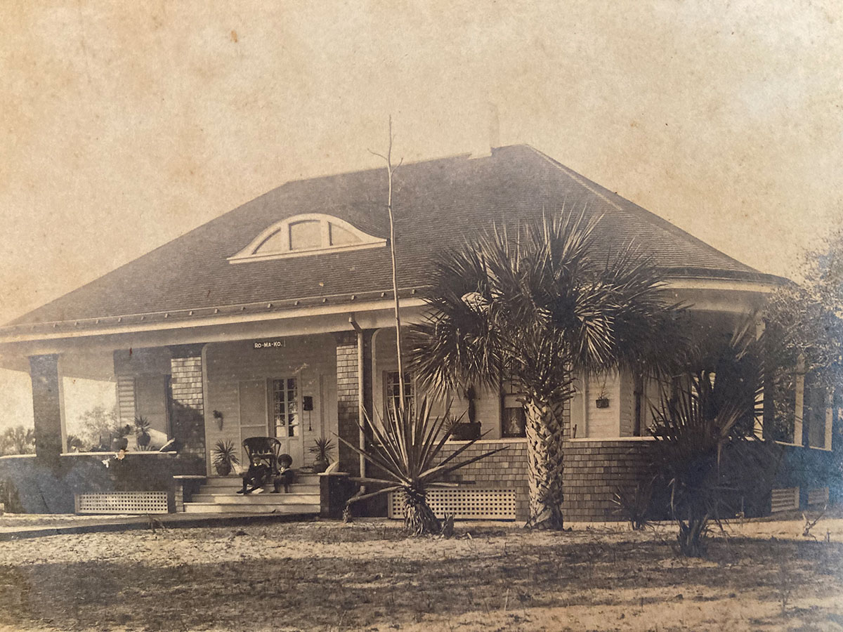 The Koblegard cottage about 1908, with Ruhl and Rupert Jr. on the steps. It was located at St. Lucie, now called St. Lucie Village