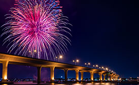 Fireworks over stuart bridge