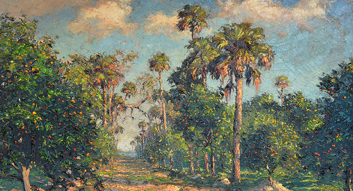 This oil on canvas by A.E. Backus, Orange Grove