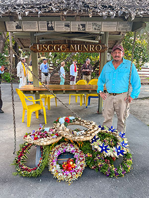 The display honoring Coast Guardsman Douglas Munro stands near the spot where he died helping Marines land and evacuate on Guadalcanal. Munro is the only guardsman to be awarded the Medal of Honor.