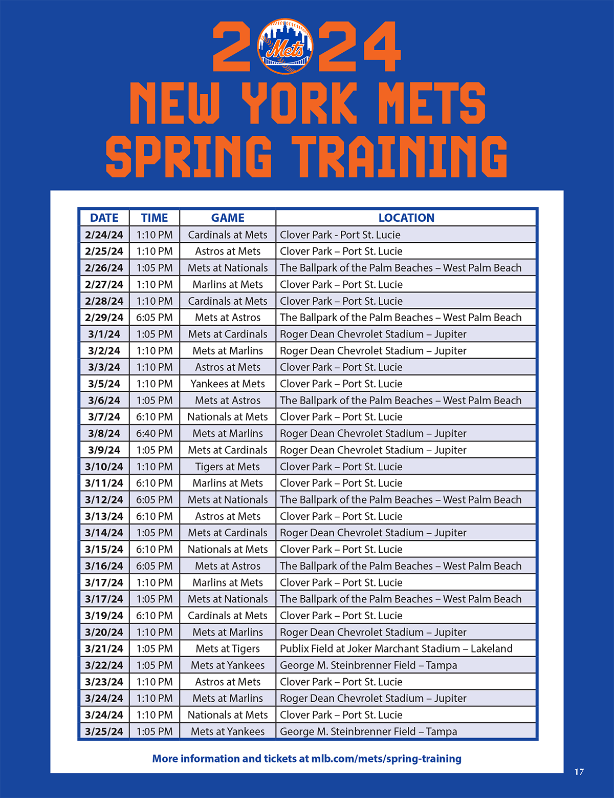 2024 Mets spring training schedule