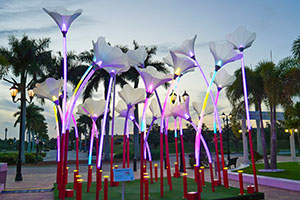 Trumpet Flowers, an interactive light and sound piece installation
