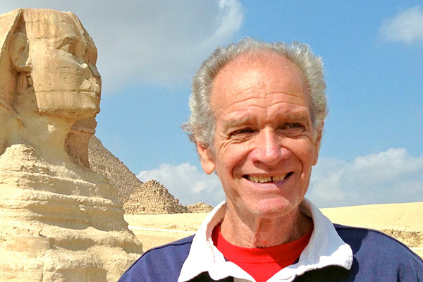 Egyptologist Bob Brier in front of one of Egypt’s great sphinxes.