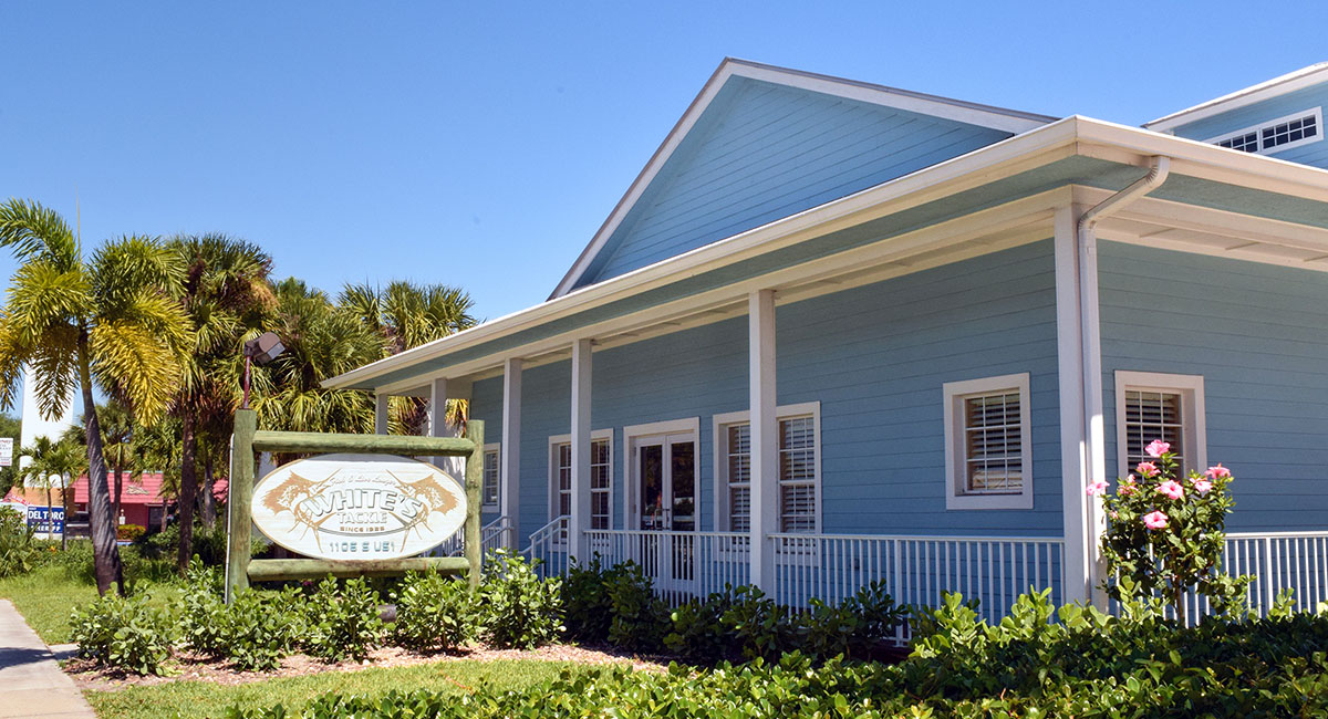 White’s Tackle calls this spacious, light-filled building at 1106 South U.S. 1 in Fort Pierce home, thanks to past owner Scott Crippen.