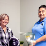 Sleep Disorders billing office manager Traci Alves, left, and office assistant Felicia Sofikitis, right, displaying two types of sleep masks in their Stuart lab.
