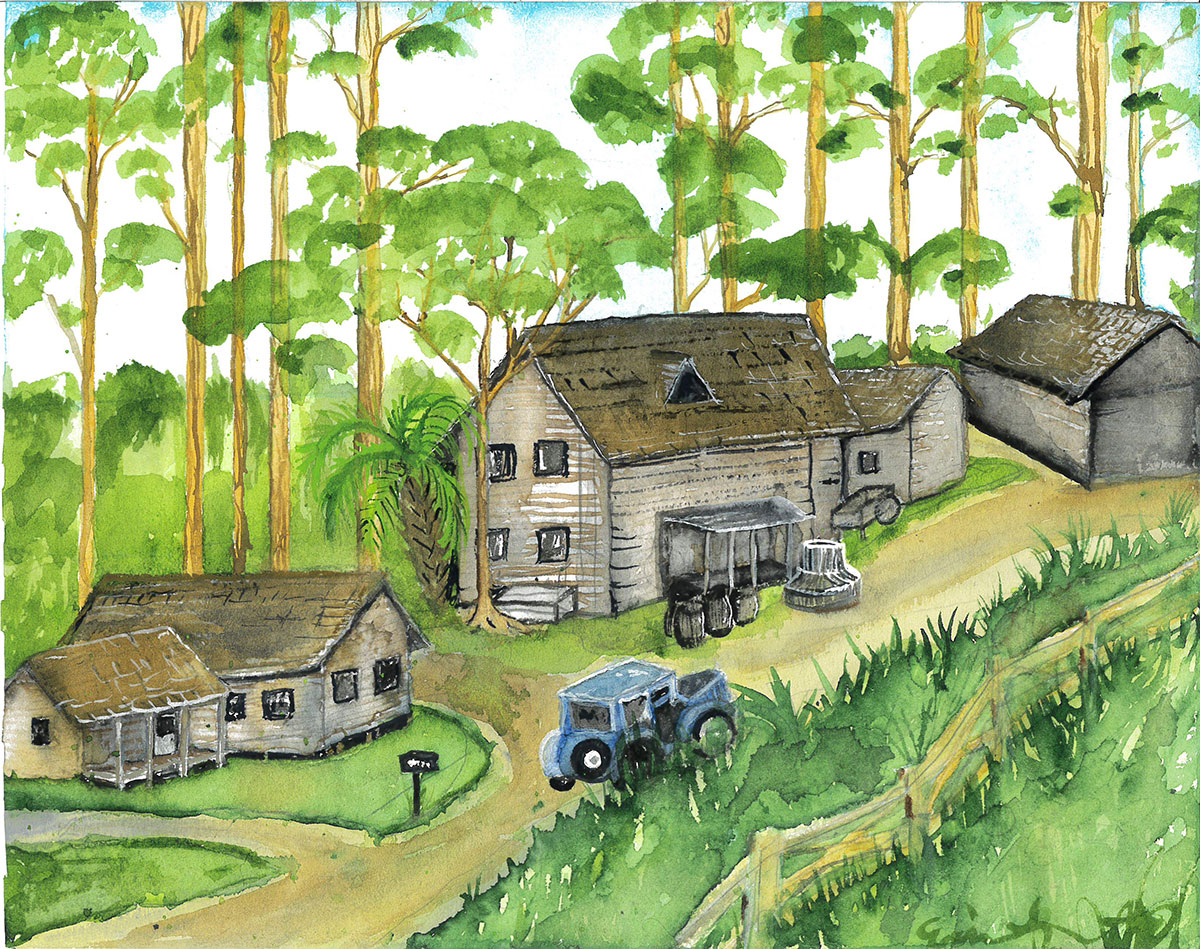 Artist Erin Squires depicted Fruita near the Ashley homestead in this water color commissioned by John Cooper