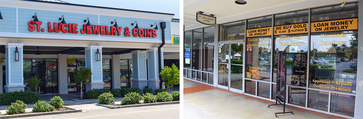 St. Lucie Jewelry and Coins’ primary location is at Eastport Plaza, 9130 South US 1 in Port St. Lucie. A second store is located at the Shoppes at St. Lucie West, 1335 NW St. Lucie West Blvd.