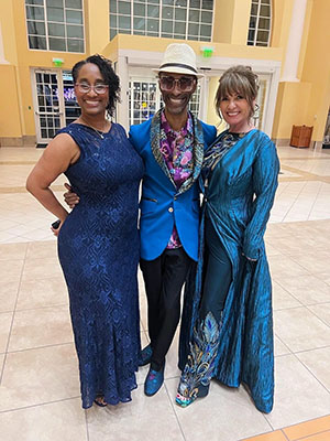 Giving back to the community is important to Sabre, shown here at the Boys & Girls Clubs of St. Lucie County 2024 Gala between Myishea Jones and, in one of his designs, Mary Frietas.