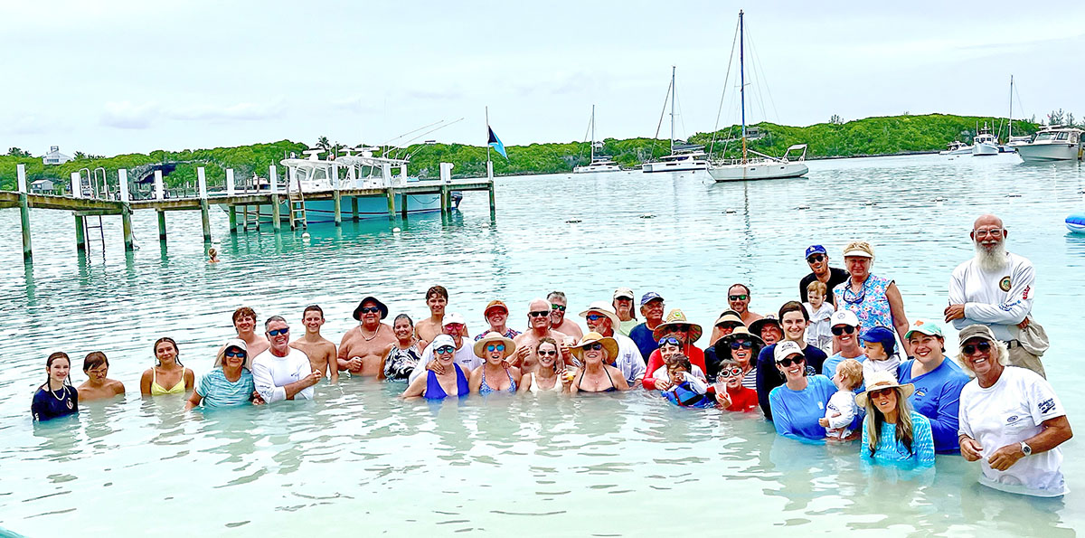 The Bahamas travelers of the Grady Bunch cool off in the striking blue water in Little Harbour, Abaco Islands.