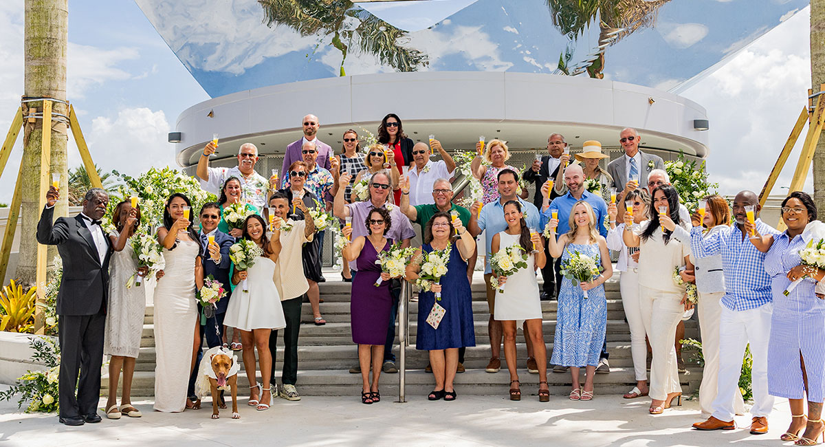 Brides and groooms celebrating